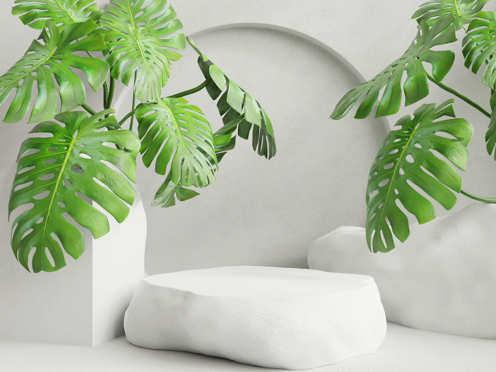 3D Display Podium with Monstera Leaves